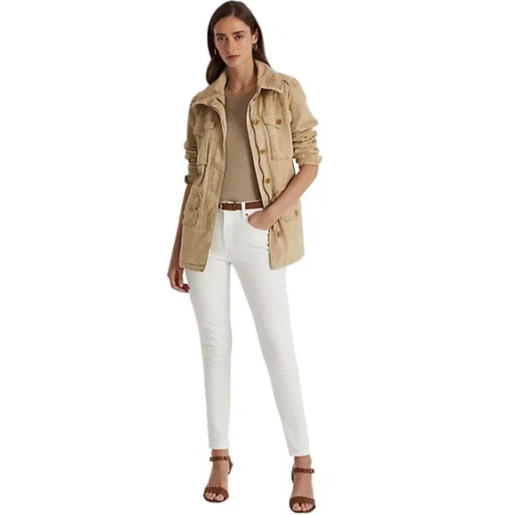 Ralph Lauren Featherweight Twill Field Jacket‎ Khaki Floral Embroidery M NWT - Picture 15 of 16